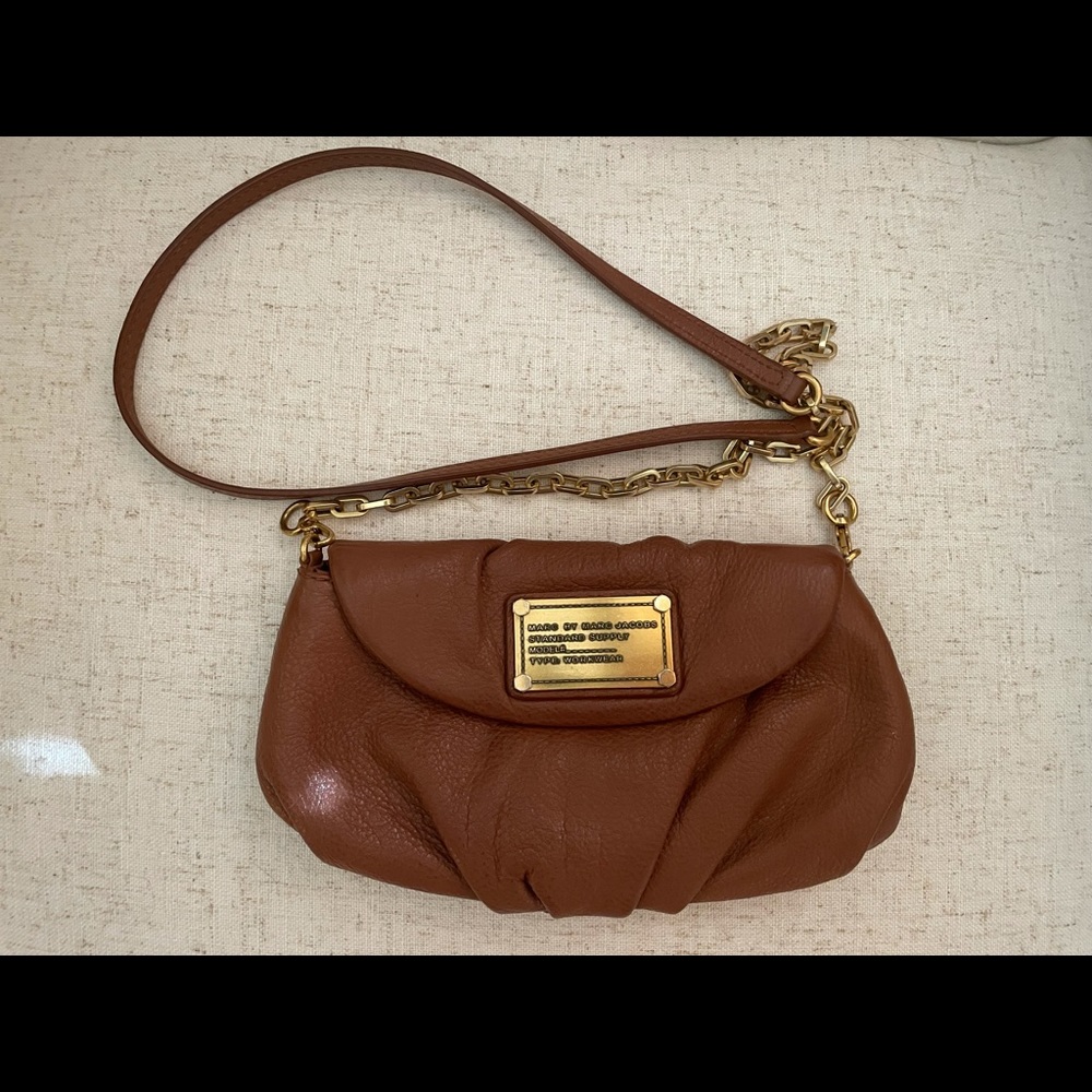Women’s Marc by Marc Jacobs brown leather crossbody purse gold chain nordstrom